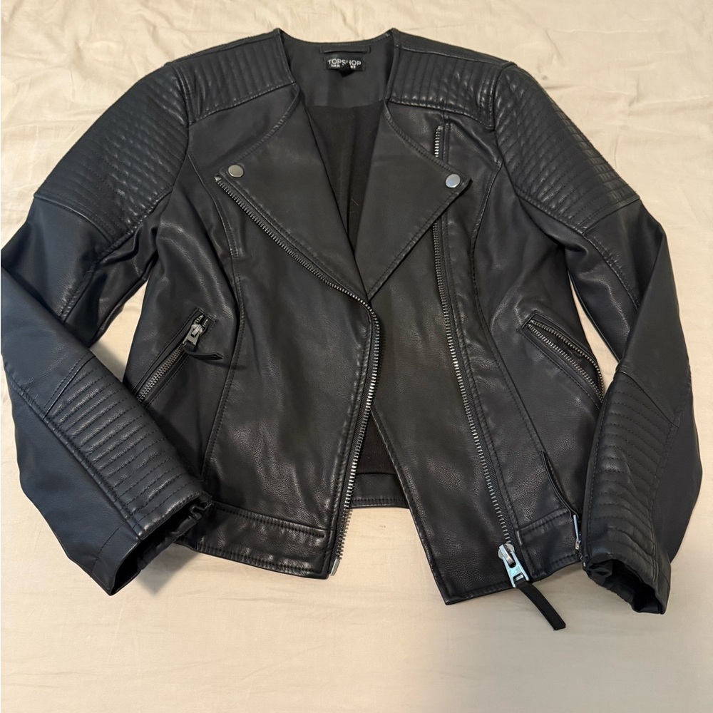 Topshop Black Leather Biker Jacket